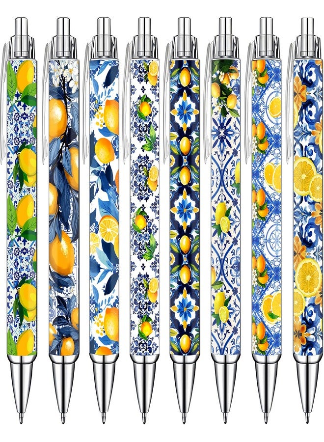 Idealmuzik Capri Lemon Pens Set - Mediterranean-Inspired Ballpoint Pens for Girls, Students, and Stationery Lovers - Smooth Writing Pens for School, Journaling, or Gifts - Bright and Elegant Design, 8 Pack - Image 1
