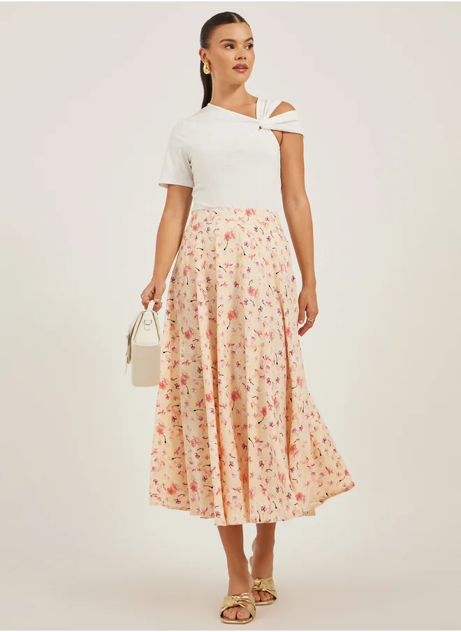 تايك تو Floral Print A-Line Midi Skirt