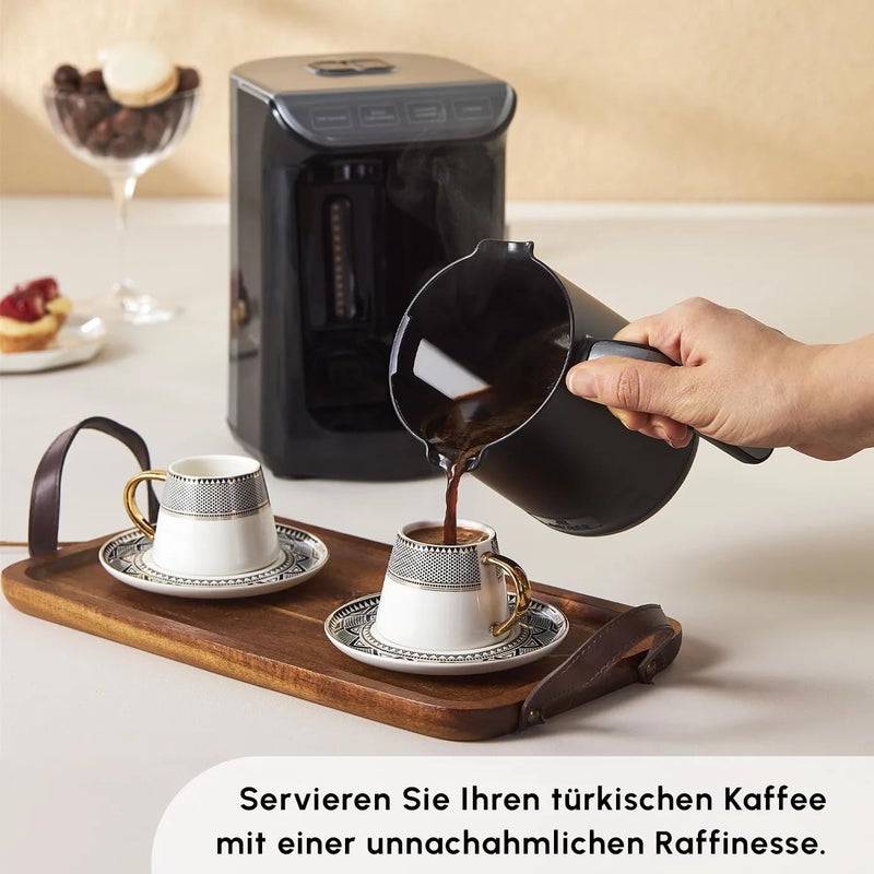 KARACA Globe Turkish Coffee Cup Set of 6, 80ml, 2.7 oz, Small Espresso Cups with Saucers, Porcelain, Black Patterns, and Gold Handles, Ideal for Serving Greek, Arabic Coffee - Image 4