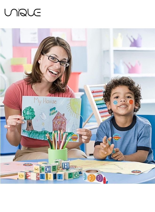 Unique 500 Pcs Reward Stickers for Kids, 1 Inch (2.5cm) Smile Face Stickers Roll, 8 Color Designs Teacher Stickers, Incentive Stickers,Student Incentives Awards, School Stickers for Classroom, Birthday Party - Image 4