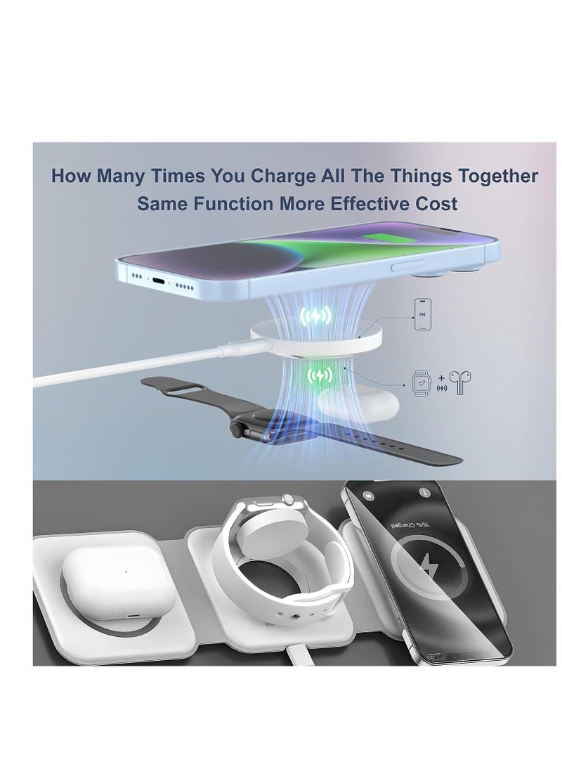 كابتن تيك Magnetic Wireless Charger for iPhone, 3 in 1 Charging Station for Apple Devices, Portable Travel Charger for Multple Devices for iPhone 14/13/12 Series, AirPods, iWatch (Adapter NOT Included) - Image 4