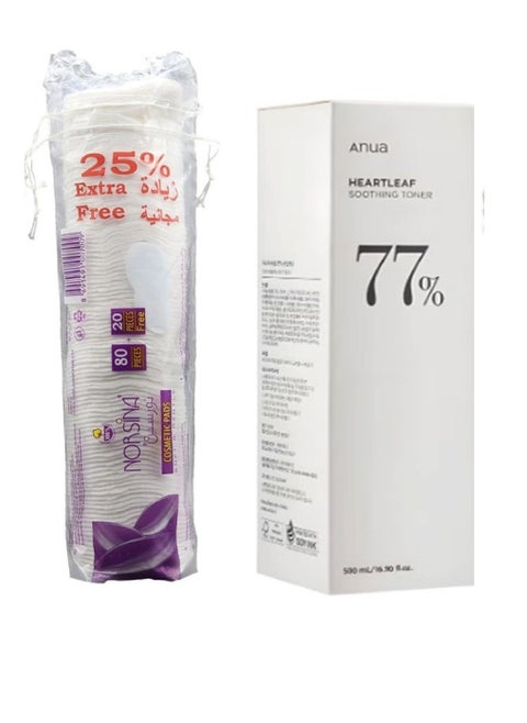 Anua Heartleaf 77% Soothing Toner 250 ml And 100 Pieces Makeup Cotton Pads