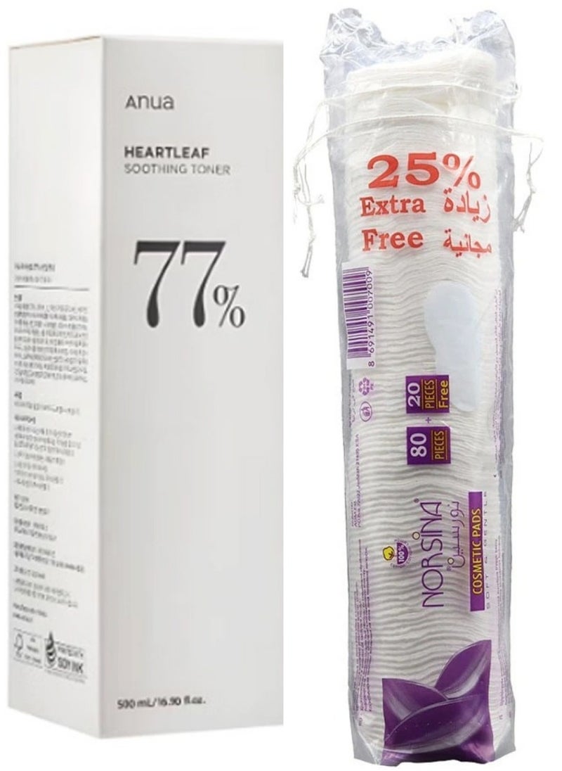 Anua Heartleaf 77% Soothing Toner 250 ml And 100 Pieces Makeup Cotton Pads