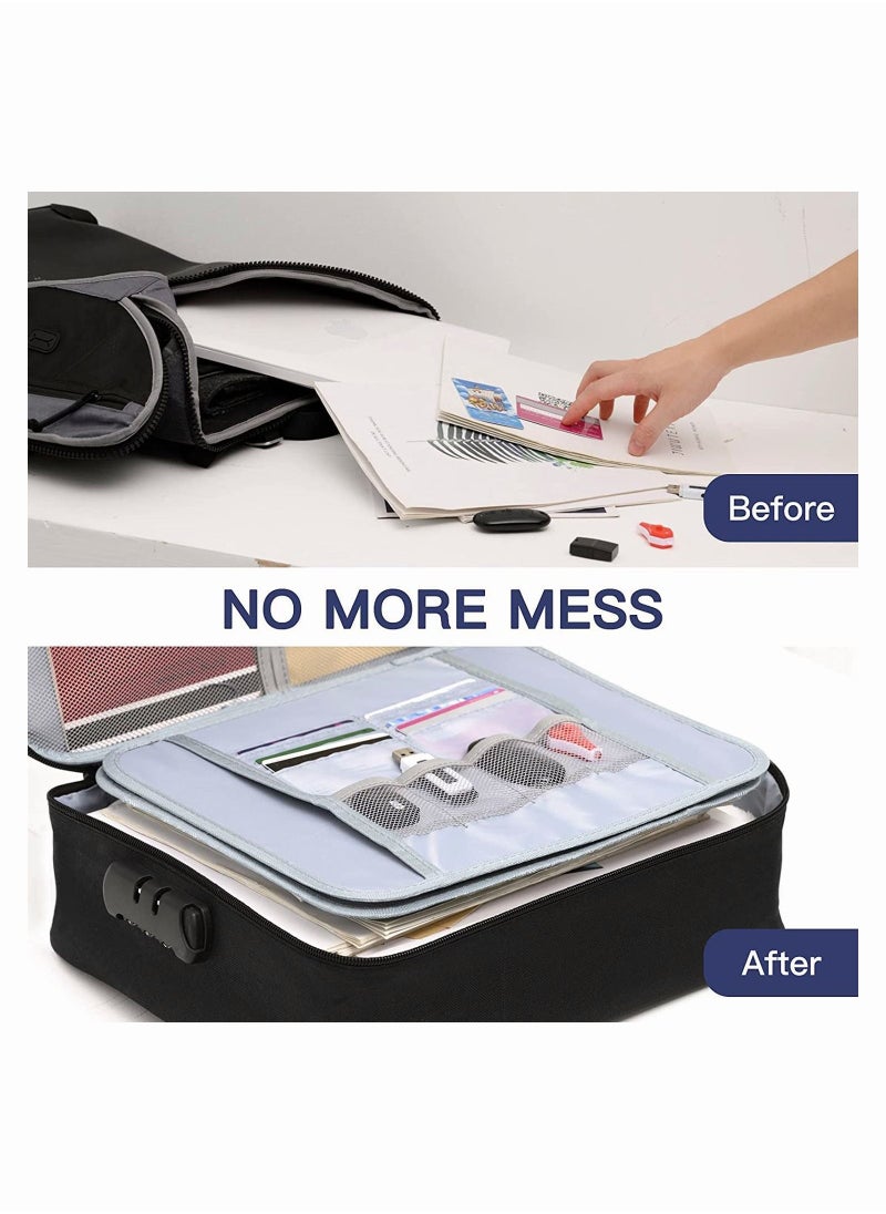 Document Storage Bag 3-Layer Large Space,1Organizer Case with Lock, Filing Organizer for Home Office Travel Laptop,Travel Bag with Separators