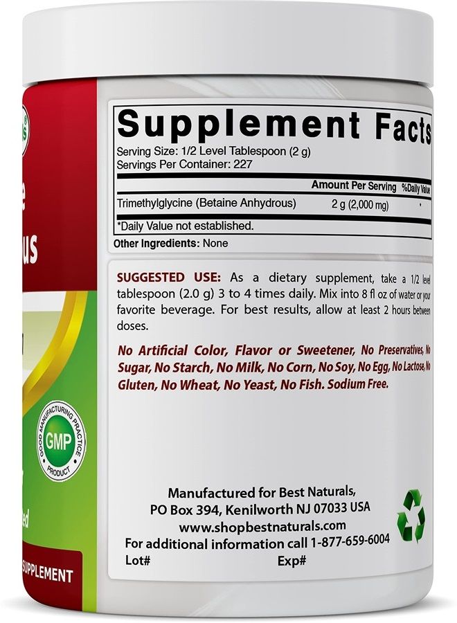 Best Naturals بيتاين أنهدروس تريميثيل غليسين (TMG) مسحوق نقي 1 رطل (1 LB (عبوة من 1)) - Image 4