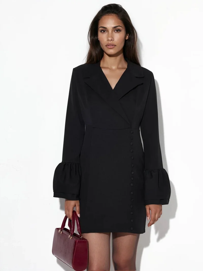 جينيفر Fitted Mini Dress With V-neck And Buttons