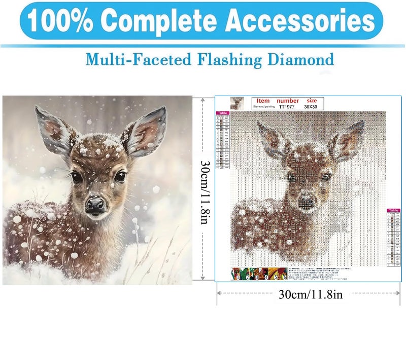 MOMDEDP Deer Diamond Painting Kits for Adults, 5D Winter Snowflake Full Drill Diamond Art, DIY Small Deer Diamond Art Kit Gem Art for Home Decor 12 x 12 inch Animal - Image 5