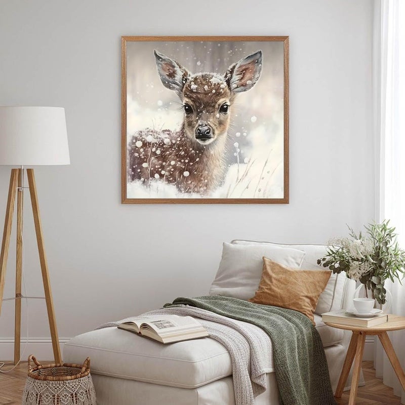 MOMDEDP Deer Diamond Painting Kits for Adults, 5D Winter Snowflake Full Drill Diamond Art, DIY Small Deer Diamond Art Kit Gem Art for Home Decor 12 x 12 inch Animal - Image 2