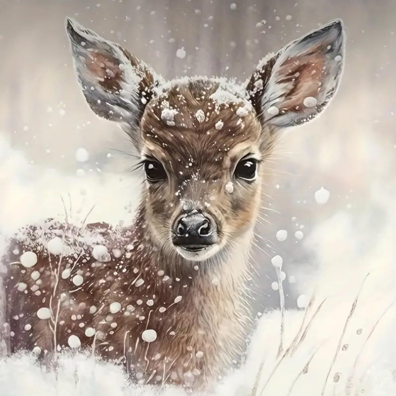 MOMDEDP Deer Diamond Painting Kits for Adults, 5D Winter Snowflake Full Drill Diamond Art, DIY Small Deer Diamond Art Kit Gem Art for Home Decor 12 x 12 inch Animal - Image 1