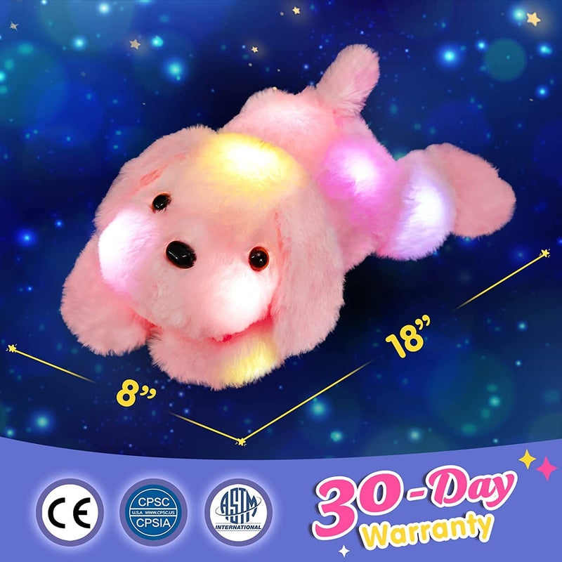 WEWILL 18'' Light up Pink Puppy Dog LED Stuffed Animal with Colorful Night Light Glow Soft Plush Toy Gifts for Kids on Christmas Birthday - Image 4