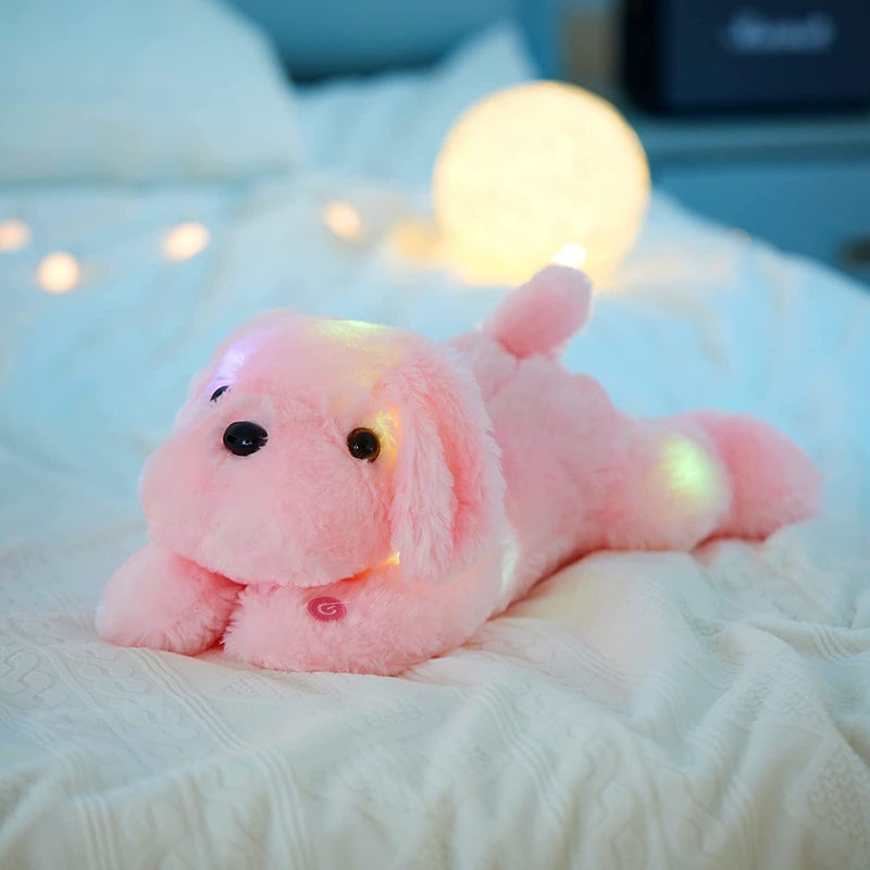 WEWILL 18'' Light up Pink Puppy Dog LED Stuffed Animal with Colorful Night Light Glow Soft Plush Toy Gifts for Kids on Christmas Birthday - Image 2