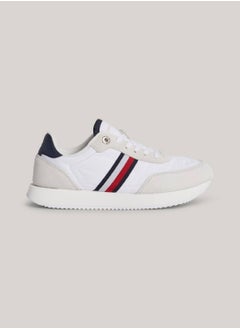 TOMMY HILFIGER Women's Global Stripe Essential Suede Trainers -  Suede upper, White  - Image 1