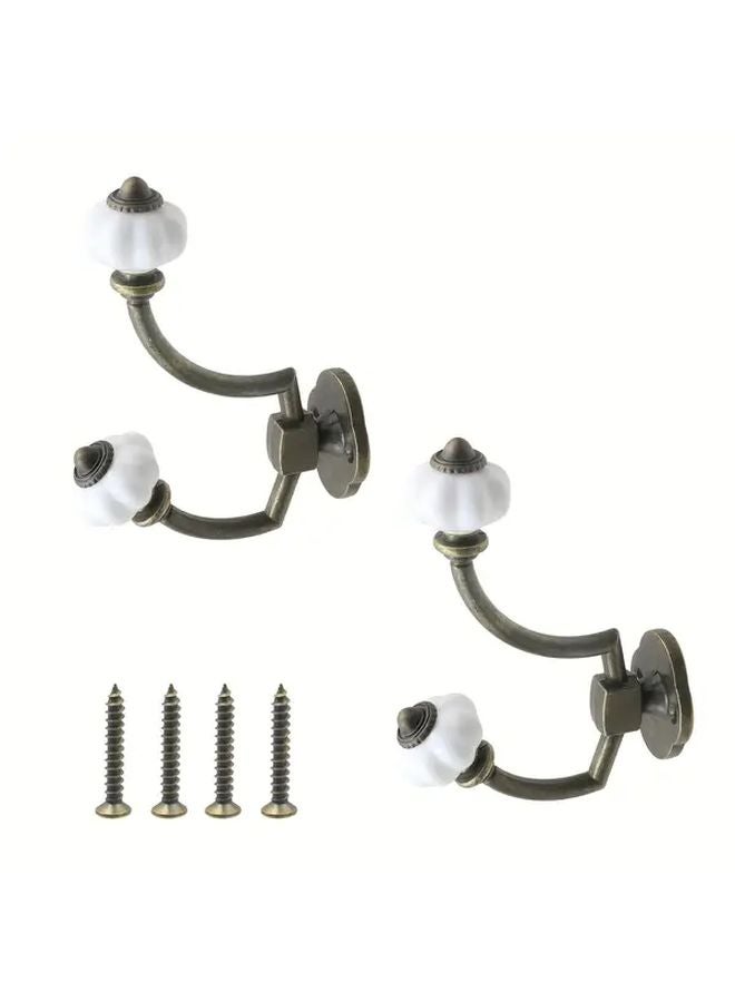 2pcs Vintage Pumpkin Coat Hooks Bronze White Zinc Alloy Wall Mounted Organizer - Image 1