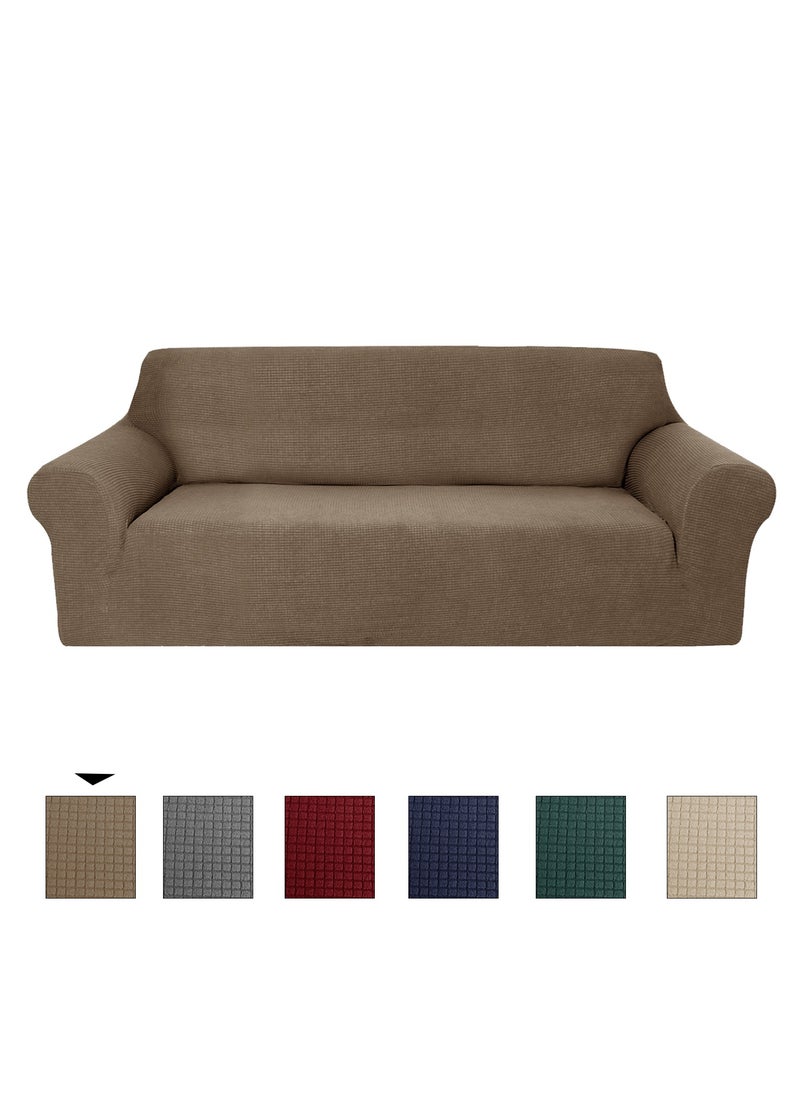 Fabienne Stretch Fit 4-Seater Sofa Cover Soft Brushed Fabric Couch Cover Exquisitely Full Coverage Furniture Protector Slipcover Four Seater Fits on Standard and Recliner Sofa 235-300cm Size Sand Beige  - Image 5