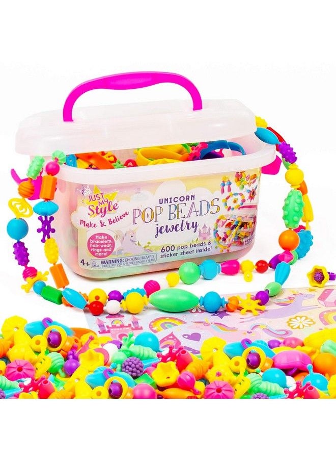 Just My Style - Make & Believe Unicorn Pop Beads 500+ Snaptogether Diy Bead Kit For Girls Jewelry Set Great Travel & On The Go Activity For Kids Ages 4 5 6 7 8 - Image 1