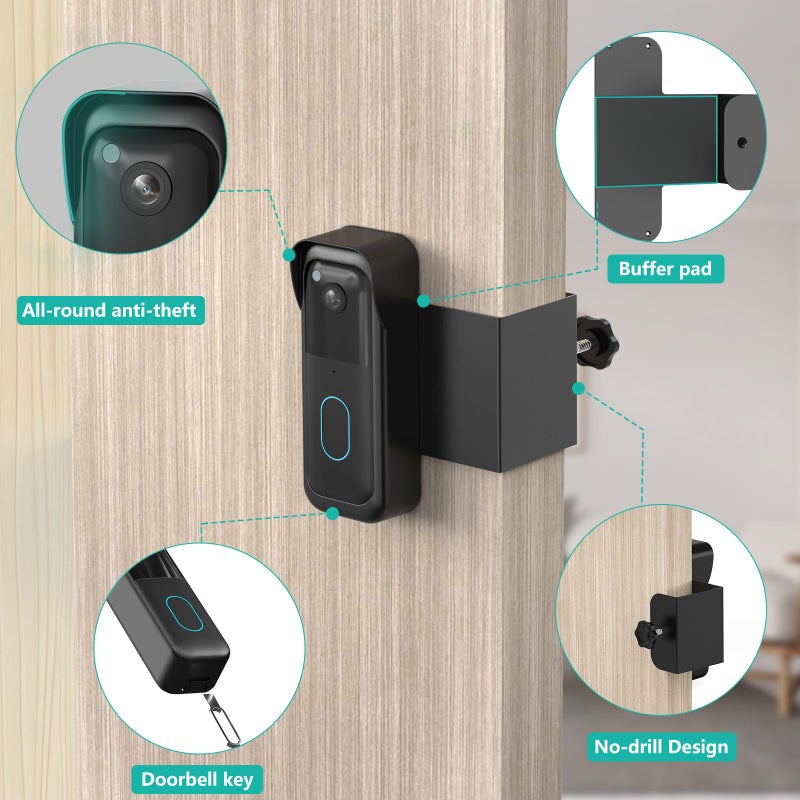Pefecon No-Drill Blink Doorbell Mount, Anti-Theft Door Mount for All-new Blink Doorbell Camera, Quick Install Doorbell Kits Ideal for Rental Apartments, No Sensor Blockage, Black - Image 3