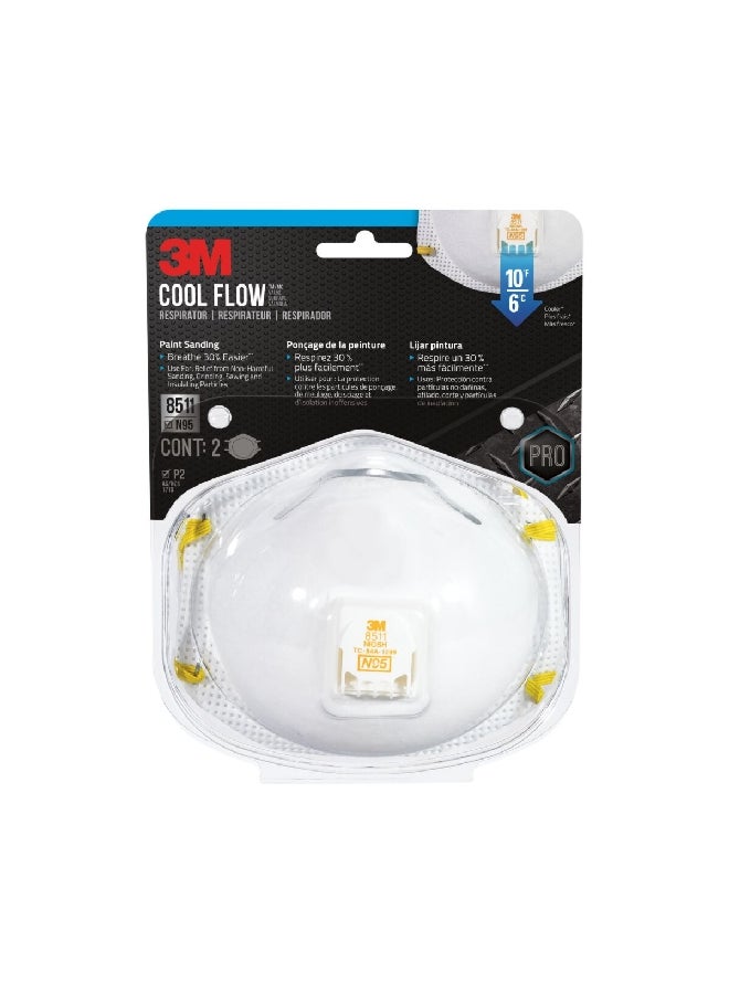 3M 2-Piece Cool Flow P2 Respirator Mask White 3.4 x 6.4 x 8.5 Inch 8511PA1-2A-PS - Image 1