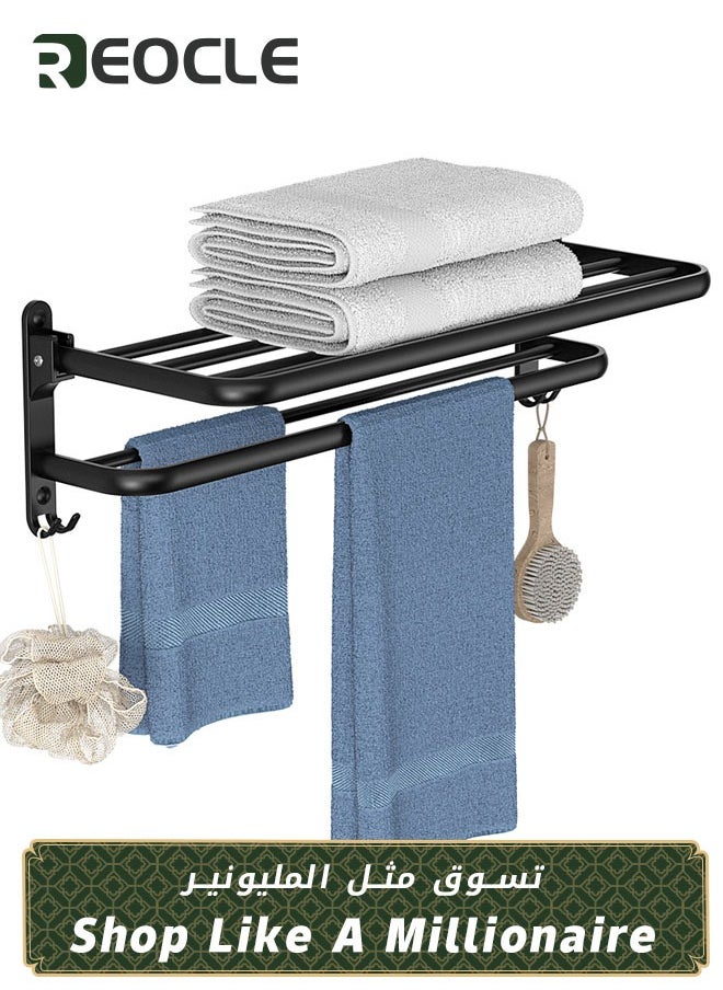 REOCLE Towel Racks Dual Folding Towel Rack Bathroom Towel Rack Wall Mounted for More Stable Storage Waterproof & Rustproof Space Aluminum No Drilling Adhesive Shower Caddy Bathroom Organizer  - Image 1