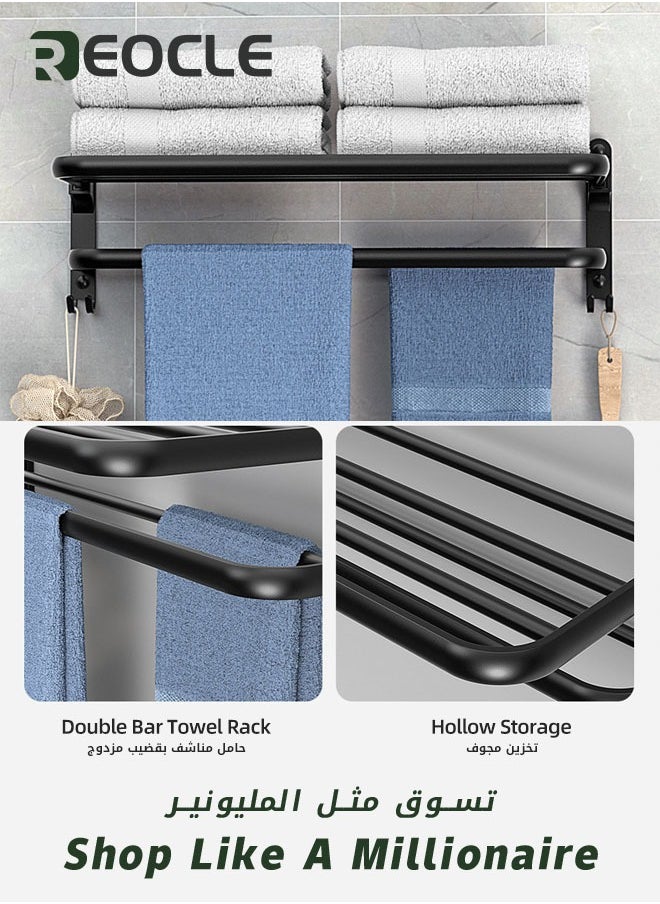 REOCLE Towel Racks Dual Folding Towel Rack Bathroom Towel Rack Wall Mounted for More Stable Storage Waterproof & Rustproof Space Aluminum No Drilling Adhesive Shower Caddy Bathroom Organizer  - Image 3
