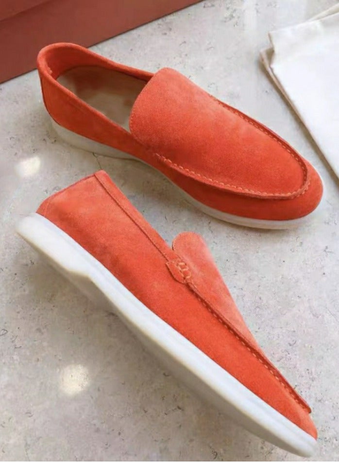 Loquat Men's Classic Loafers Slip-On Suede Shoes Lightweight And Breathable With Rubber Sole Stylish Loafers Reddish Orange 