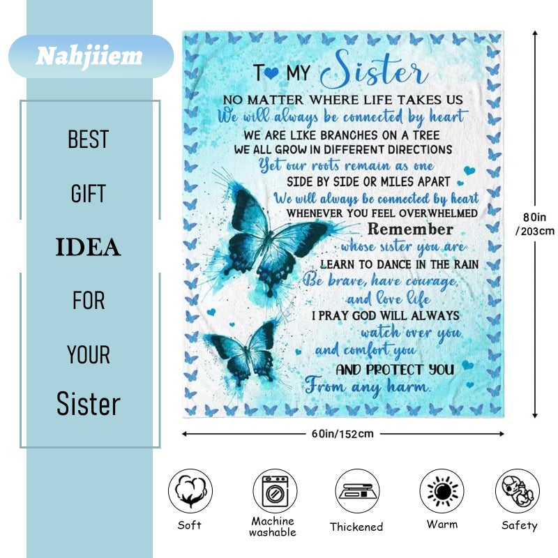 Nahjiiem Sister Gifts Blanket to Sister Birthday Gifts from Sister, Best Sister Ever Gifts, Gifts for Sister Graduation Mother's Day Ideas Throw Blanket 60 * 80in - Image 2