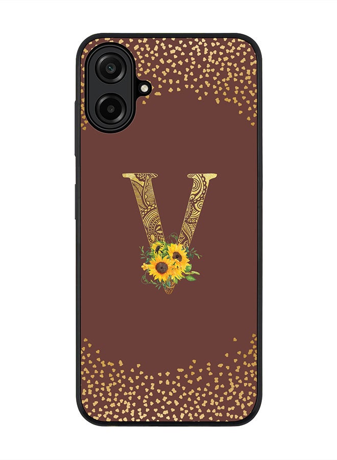 Stylizedd For Samsung Galaxy A07 4G Case,Slim fit Camera Protection, Shockproof Thin Phone cover  - Custom Floral Monogram - V  (Brown )