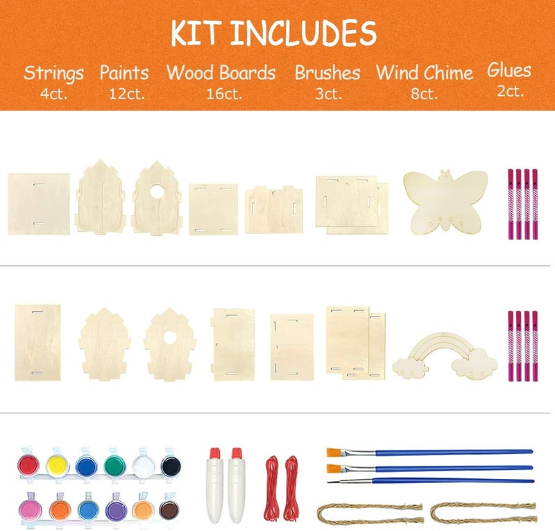ORIENTAL CHERRY Crafts for Kids Ages 4-8 - 4 Pack DIY Bird House Wind Chime Kit - Build and Paint Birdhouses Wooden Arts Kits Easter Basket Stuffers Gifts for Girls Kids Boys Toddlers Ages 3-5 4-6 6-8 8-12 - Image 4