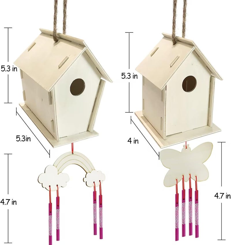 ORIENTAL CHERRY Crafts for Kids Ages 4-8 - 4 Pack DIY Bird House Wind Chime Kit - Build and Paint Birdhouses Wooden Arts Kits Easter Basket Stuffers Gifts for Girls Kids Boys Toddlers Ages 3-5 4-6 6-8 8-12 - Image 3