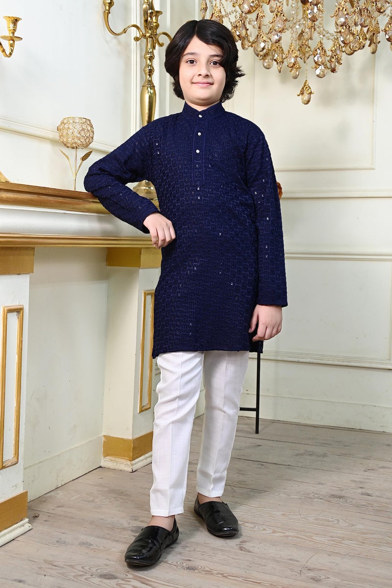 AHHAAAA Kids Indian Ethnic Wear Full Sequin Embroidery Mirror Work Kurta Pajama Set for Baby & Boys - Image 3