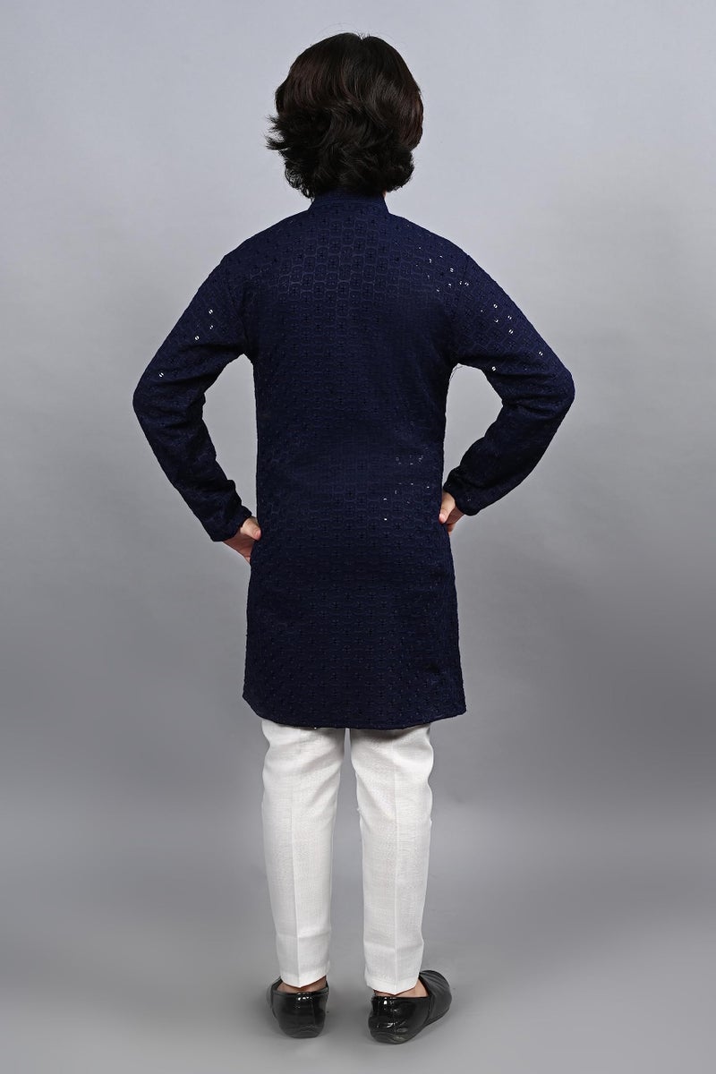 AHHAAAA Kids Indian Ethnic Wear Full Sequin Embroidery Mirror Work Kurta Pajama Set for Baby & Boys - Image 5