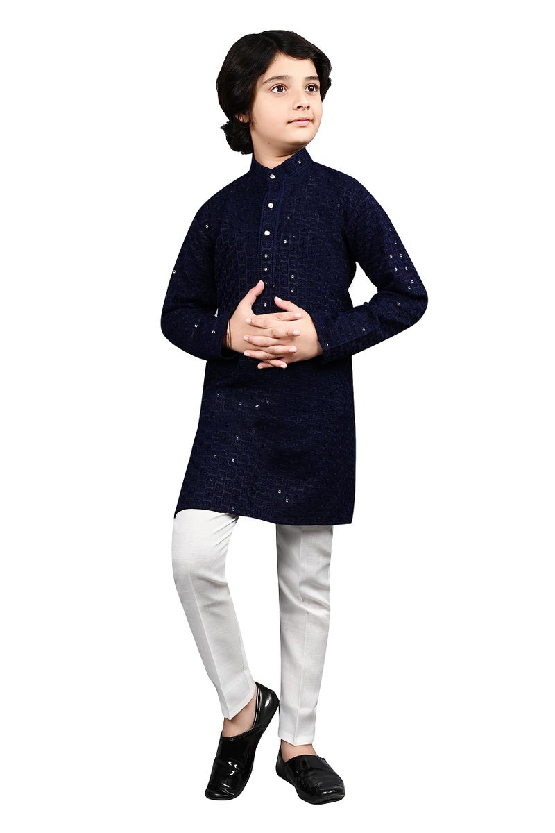 AHHAAAA Kids Indian Ethnic Wear Full Sequin Embroidery Mirror Work Kurta Pajama Set for Baby & Boys - Image 1