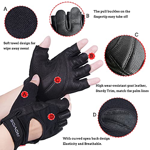 ROVOS Workout Gloves for Men Ventilated Leather Weightlifting Gloves, Double-Layer Anti-Slip Palm with Foam Padding for Superior Grip and Hand Protection L - Image 2