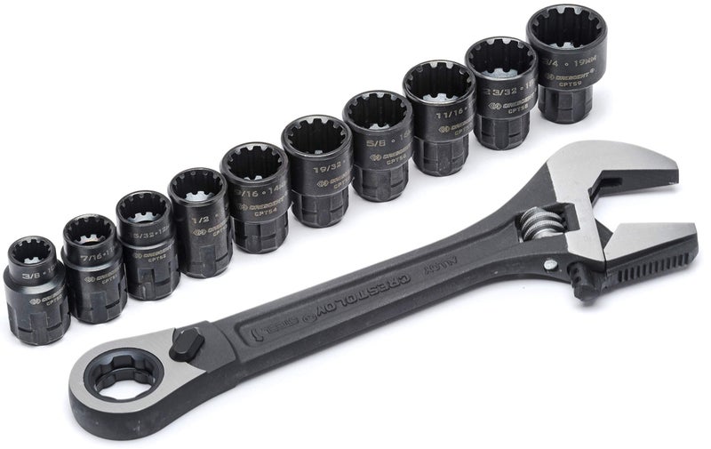Crescent 11 Pc PassThru X6 Black Oxide Adjustable Wrench and Spline Socket Set CPTAW8