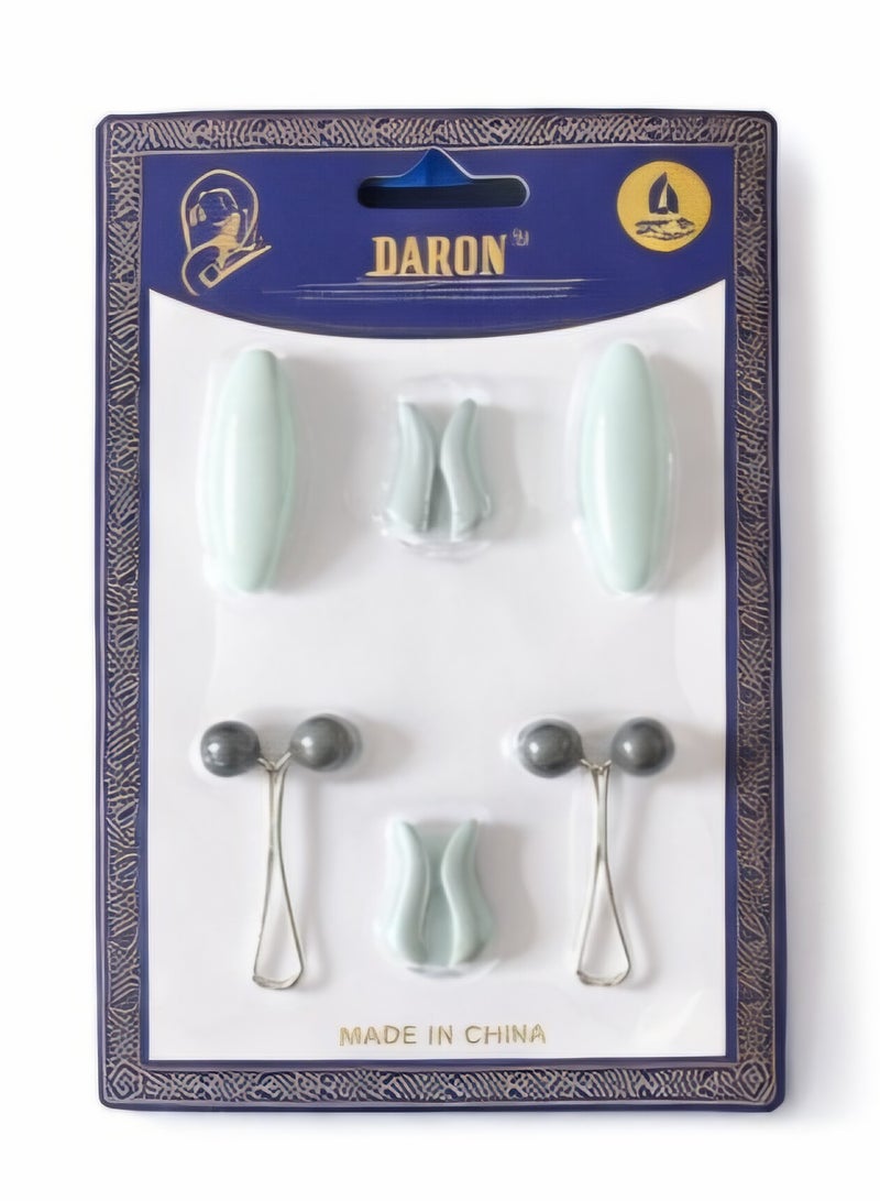 6 Mint Hijab Pins Set – 3 Elegant Designs (Oval – Butterfly – Pearl)