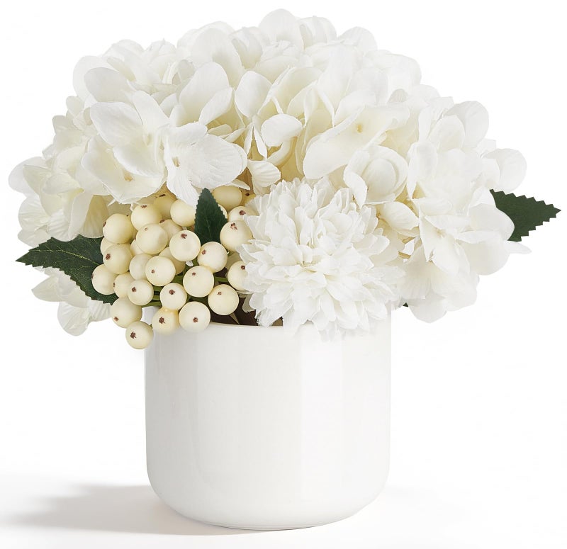 داهي زهور هيدرانجيا اصطناعية من داهي في مزهرية سيراميك صغيرة، تنسيقات زهور صناعية لغرفة المعيشة والحمام وطاولة الطعام وحفلات الزفاف وديكور المنزل الربيعي - Image 1