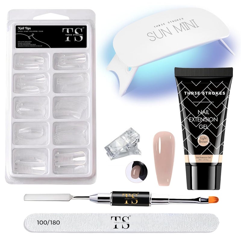 THR3E STROKES NAIL ART KIT POLYGEL NAIL EXTENTION KIT for Builder Gel UV Nail Art Kit Nail Extension Set UV KIT LIGHT BROWN UV KIT - Image 1
