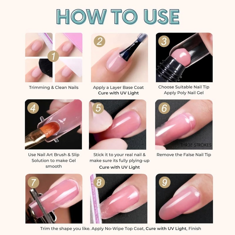 THR3E STROKES NAIL ART KIT POLYGEL NAIL EXTENTION KIT for Builder Gel UV Nail Art Kit Nail Extension Set UV KIT LIGHT BROWN UV KIT - Image 5