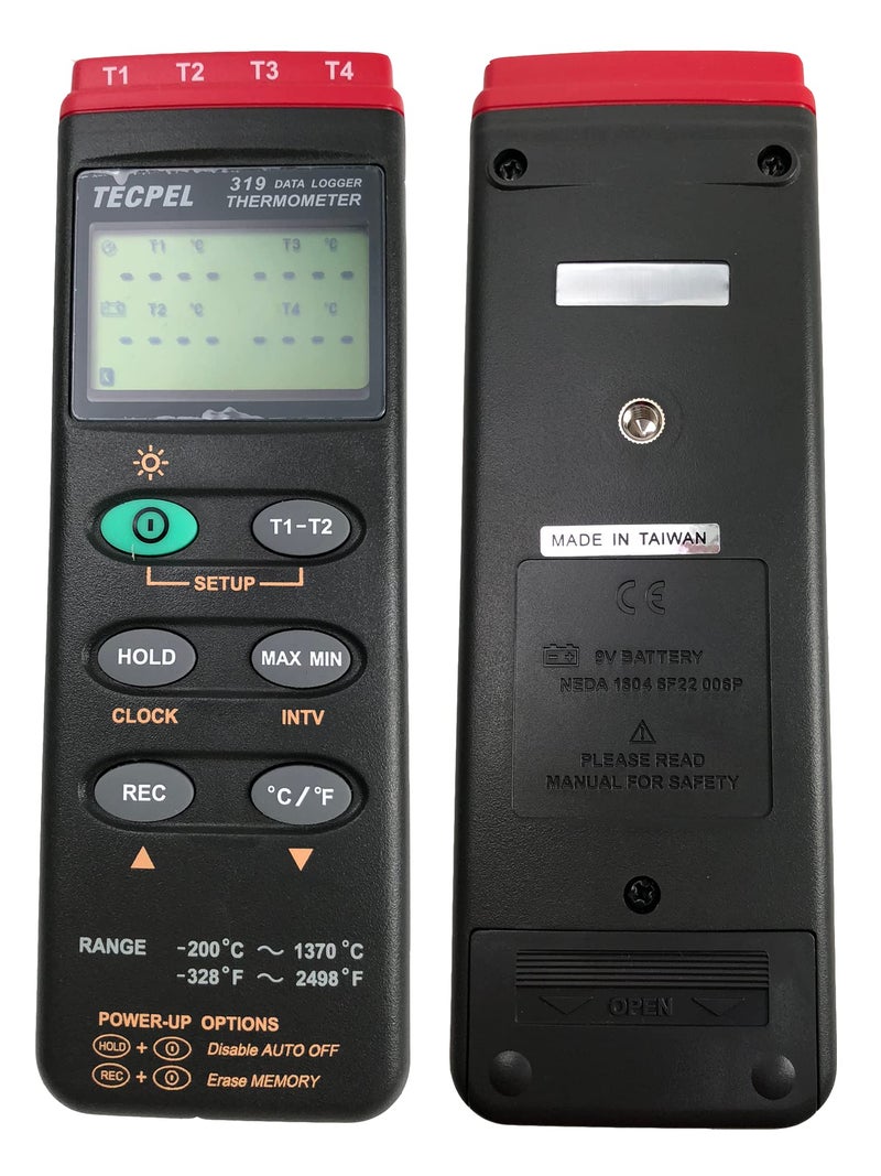 TECPEL DTM-319 Four Channel Type-K Thermocouple Data Logger Thermometer Taiwan-Made (TPK-01 4pc Included) - Image 1