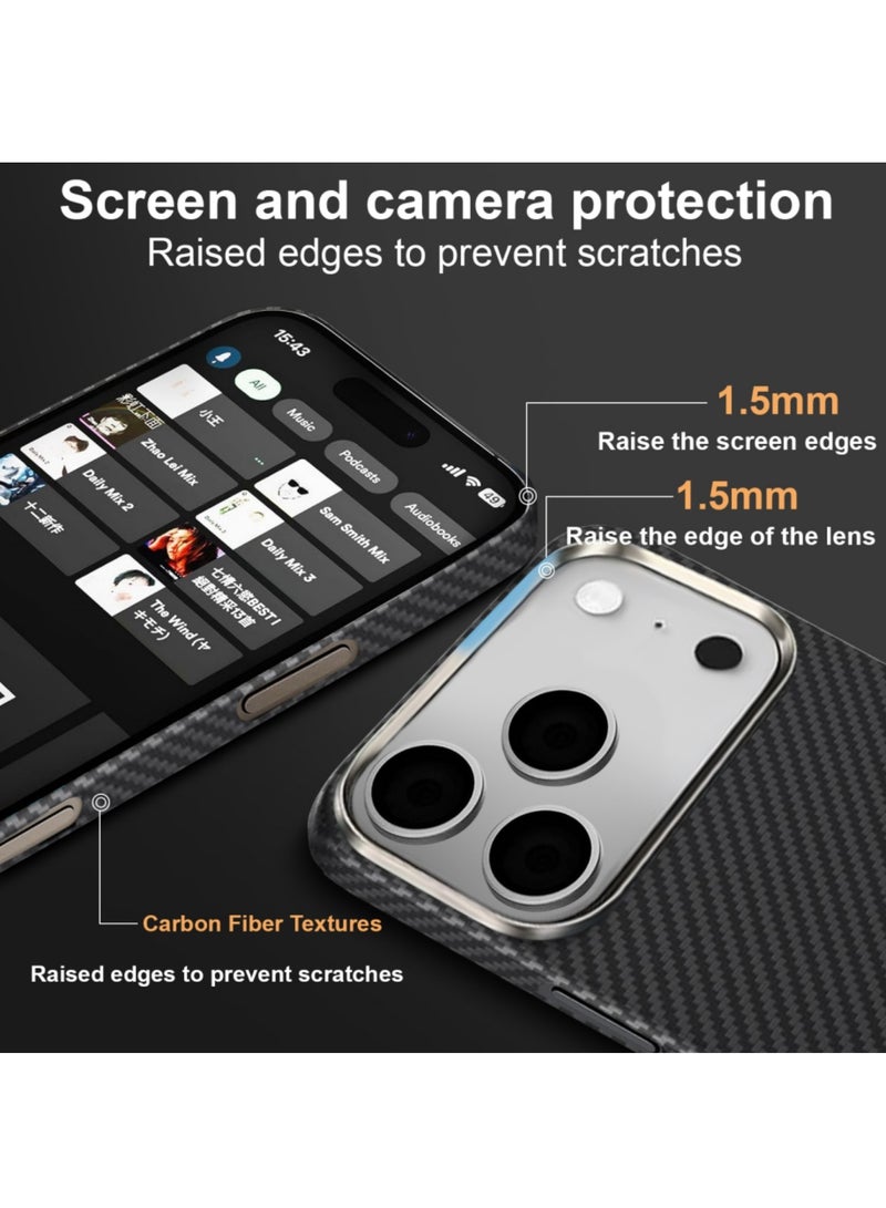 اووكاي جراب لهاتف iPhone 17 Pro Max، متوافق مع MagSafe، جراب رفيع وخفيف الوزن، بتصميم من ألياف الكربون، مع حماية للكاميرا بإطار معدني (أسود). - Image 2