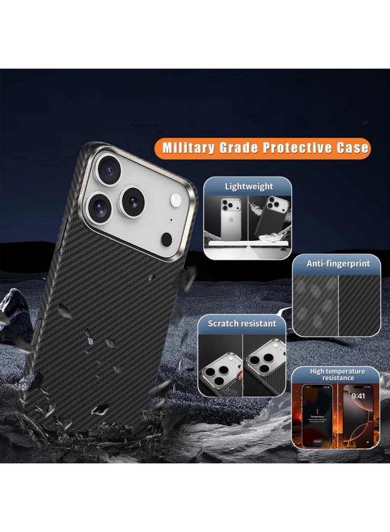 اووكاي جراب لهاتف iPhone 17 Pro Max، متوافق مع MagSafe، جراب رفيع وخفيف الوزن، بتصميم من ألياف الكربون، مع حماية للكاميرا بإطار معدني (أسود). - Image 3