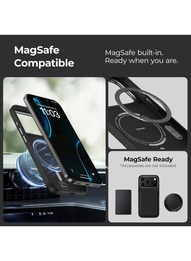 اووكاي جراب لهاتف iPhone 18 Pro Max / 17 Pro Max متوافق مع MagSafe، جراب رفيع وخفيف الوزن بتصميم أنيق يشبه الجراب بدون غطاء، بنمط ألياف الكربون (أسود) - Image 5