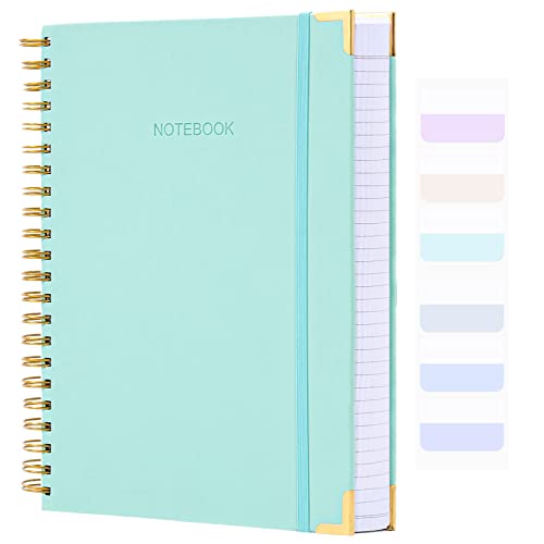 Amanple Spiral Notebook, College Ruled Notebook Journal, 7” x 10”, 300 Pages Leather Writing Journal for Women Men, B5 Hardcover Notebook for Work School, 24pcs Index Tabs, Teal - Image 1