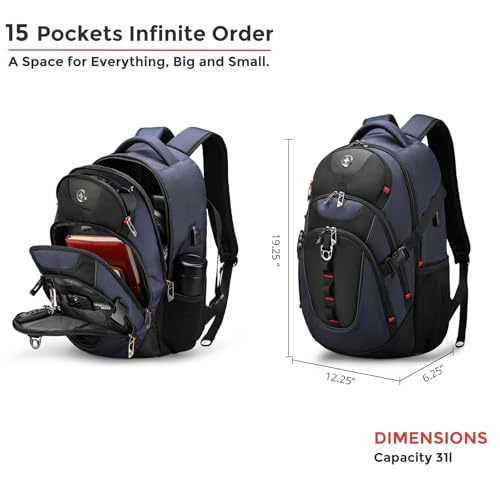 Swissdigital Design Laptop Backpack with USB Charging Port, Travel Backpack Fits 15.6 inches Computer, 31L College School Backpack for Men, Blue/Black | SD803 - Image 3