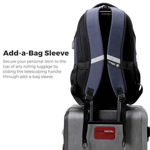 Swissdigital Design Laptop Backpack with USB Charging Port, Travel Backpack Fits 15.6 inches Computer, 31L College School Backpack for Men, Blue/Black | SD803 - Image 5