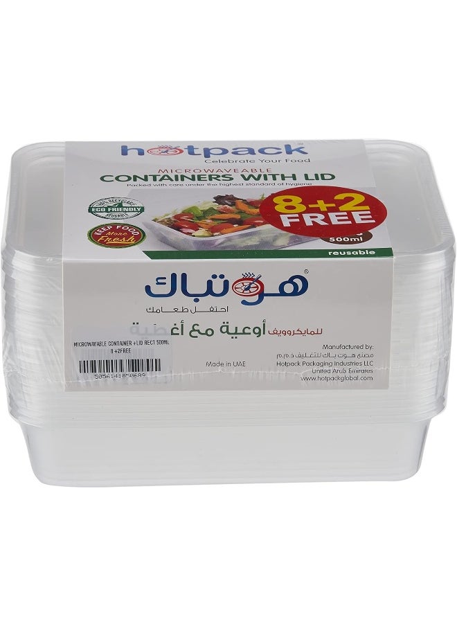 Hotpack - Hotpack Microwavable Container with Lid Rectangular 500ml 8+2 FREE - Image 1