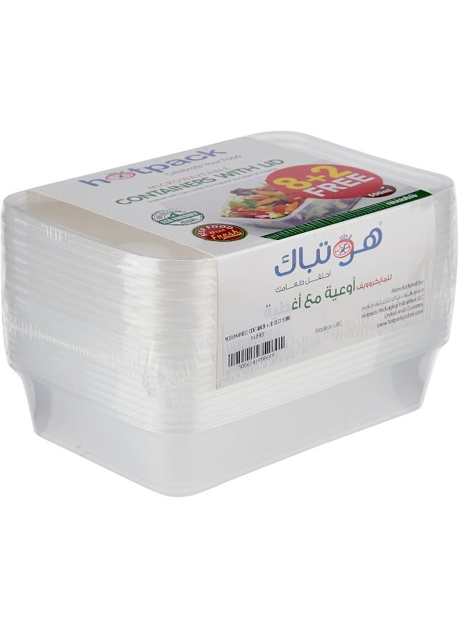 Hotpack - Hotpack Microwavable Container with Lid Rectangular 500ml 8+2 FREE - Image 1