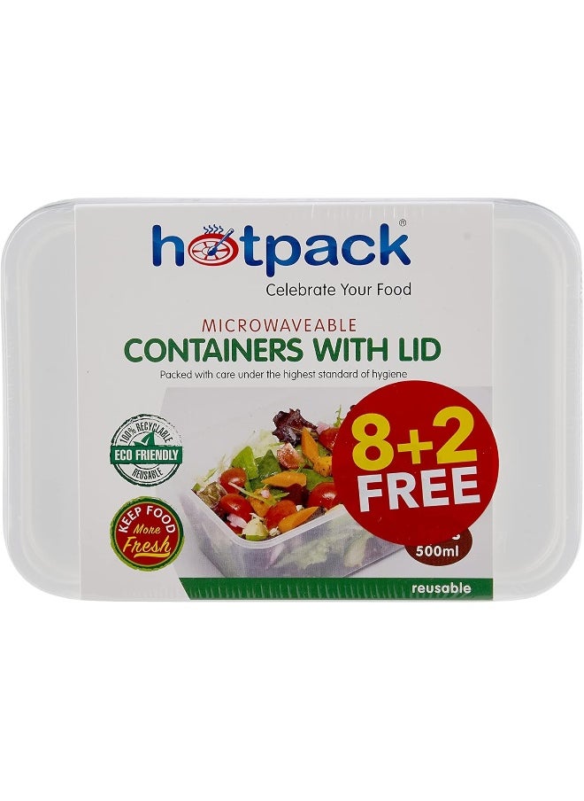Hotpack - Hotpack Microwavable Container with Lid Rectangular 500ml 8+2 FREE - Image 1