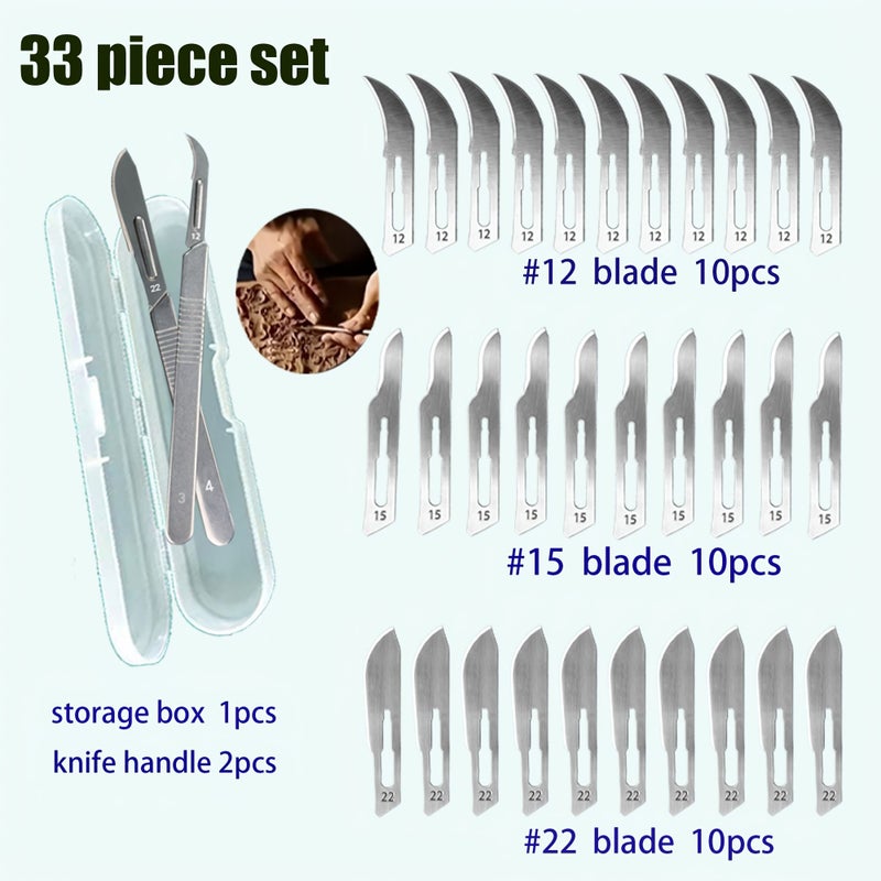 33pcs Premium Utility Carving Blade Set With 3 Type Blades And 2 Handles - Image 1