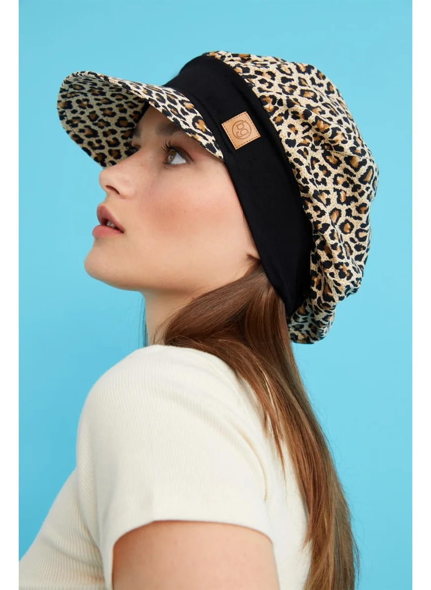 Butikgiz Leopard Women's 4 Seasons Cotton, Ultra Soft, Lightweight, Anti-Sweat, Stylish, Trendy Cap and Combed Cotton Hat with Visor