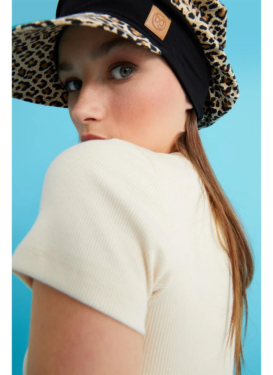 Butikgiz Leopard Women's 4 Seasons Cotton, Ultra Soft, Lightweight, Anti-Sweat, Stylish, Trendy Cap and Combed Cotton Hat with Visor